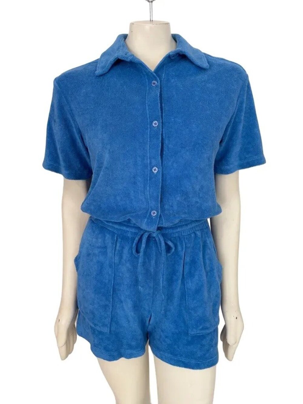 REVOLVE - MONROW Terry Cloth Romper Cerulean Blue SZ S